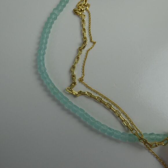 Madewell Fresh Water Pearl Beaded Shell Gold Tone Necklace Set Aqua Mint Teal - Picture 3 of 6